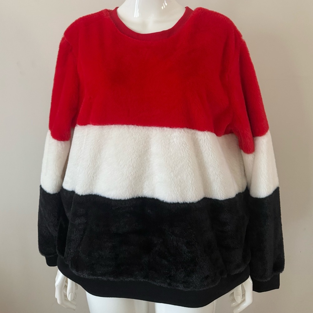 Red, White, and Black Colorblock Sweater